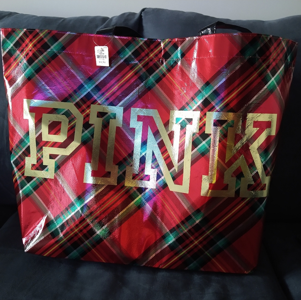 PINK Plaid Reusable Tote NWT